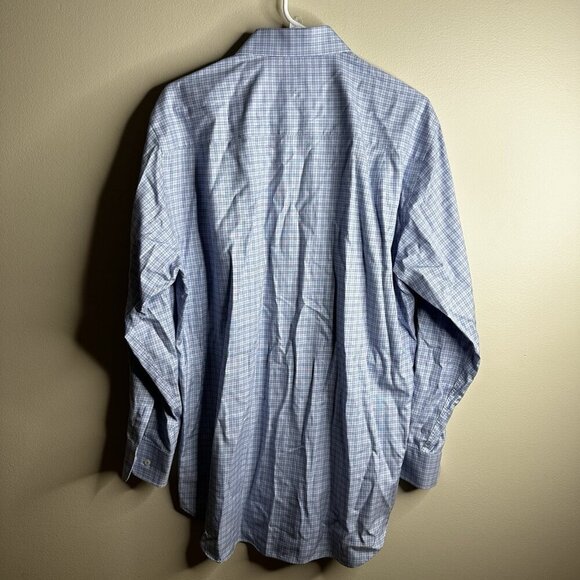 David Donahue Shirt Mens Sz 16 32/33 Blue Plaid Check Button Down Collared Shirt - Picture 7 of 13